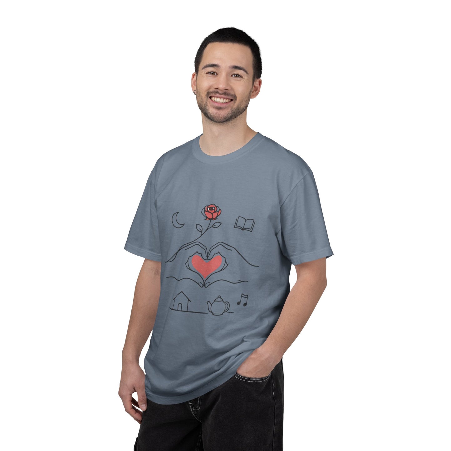 Heart Hands Graphic T-Shirt — Cozy Home, Tea & Book Love Design