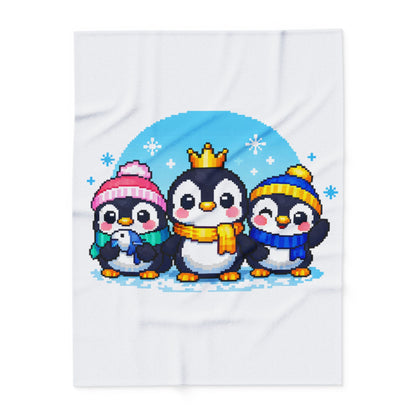 Penguin Pixel Trio Fleece Blanket — Cute Arctic Winter Throw for Kids & Holiday Gifts