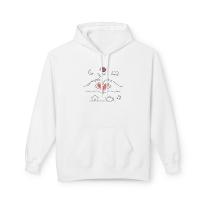 Cozy Heart & Rose Hoodie — Comfort, Home, Tea, Books Design