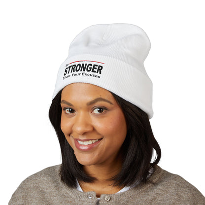 Be Stronger Embroidered Cuffed Beanie — 'Be Stronger Than Your Excuses' Motivational Winter Hat