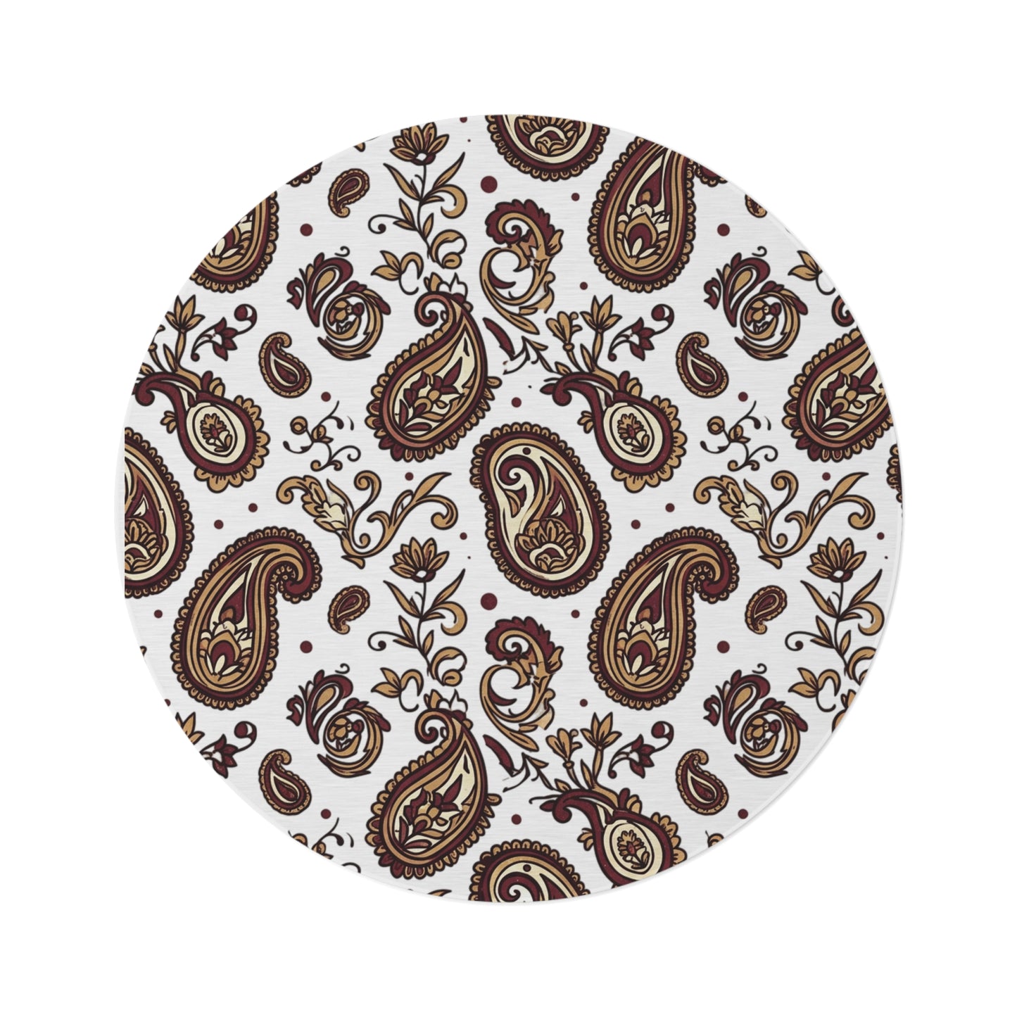 Round Paisley Accent Rug — Boho Brown Floral Round Rug for Living Room, Entryway, or Bedroom