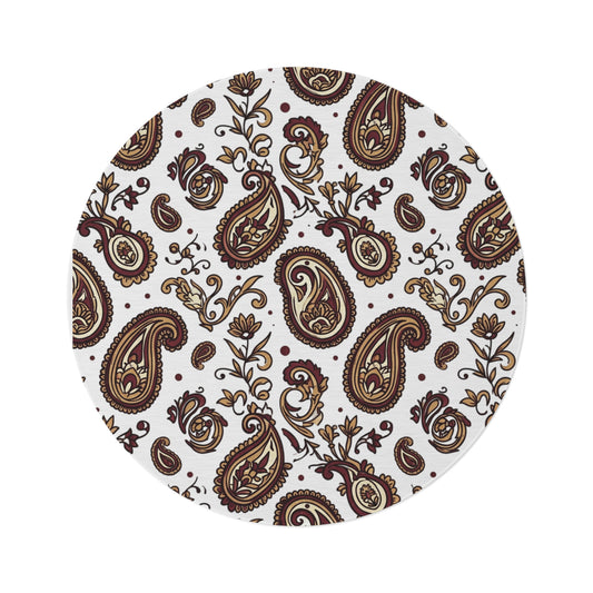 Round Paisley Accent Rug — Boho Brown Floral Round Rug for Living Room, Entryway, or Bedroom