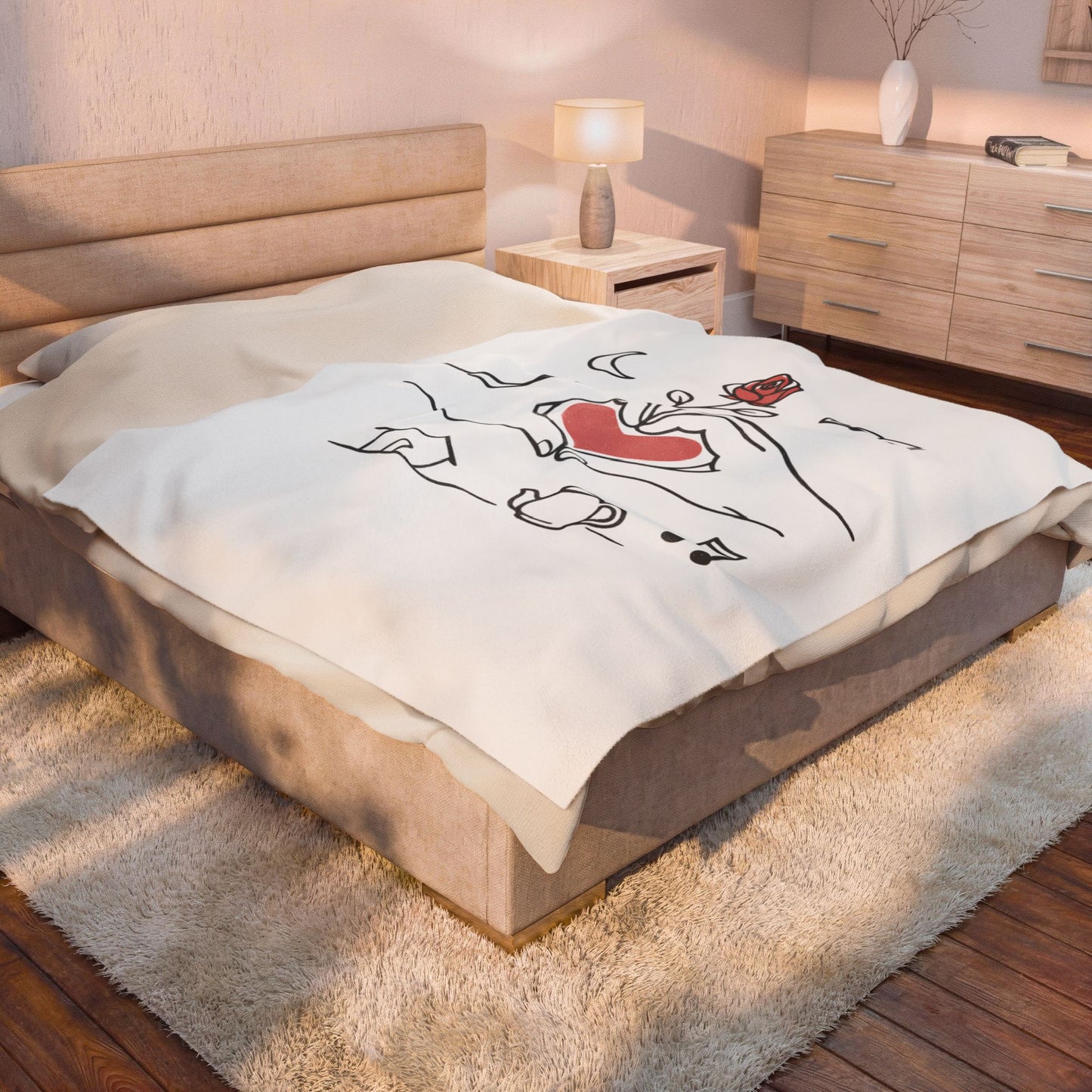 Plush Blanket — Cozy Heart & Home Illustration Velveteen Throw