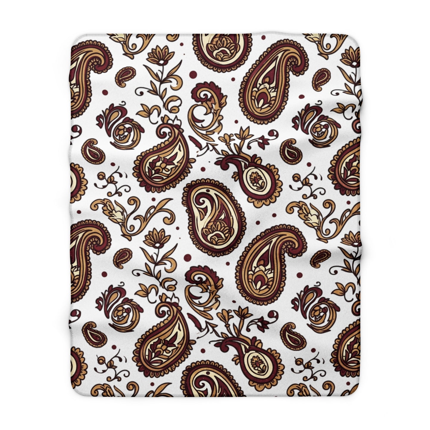 Paisley Sherpa Fleece Blanket — Cozy Brown Vintage Pattern