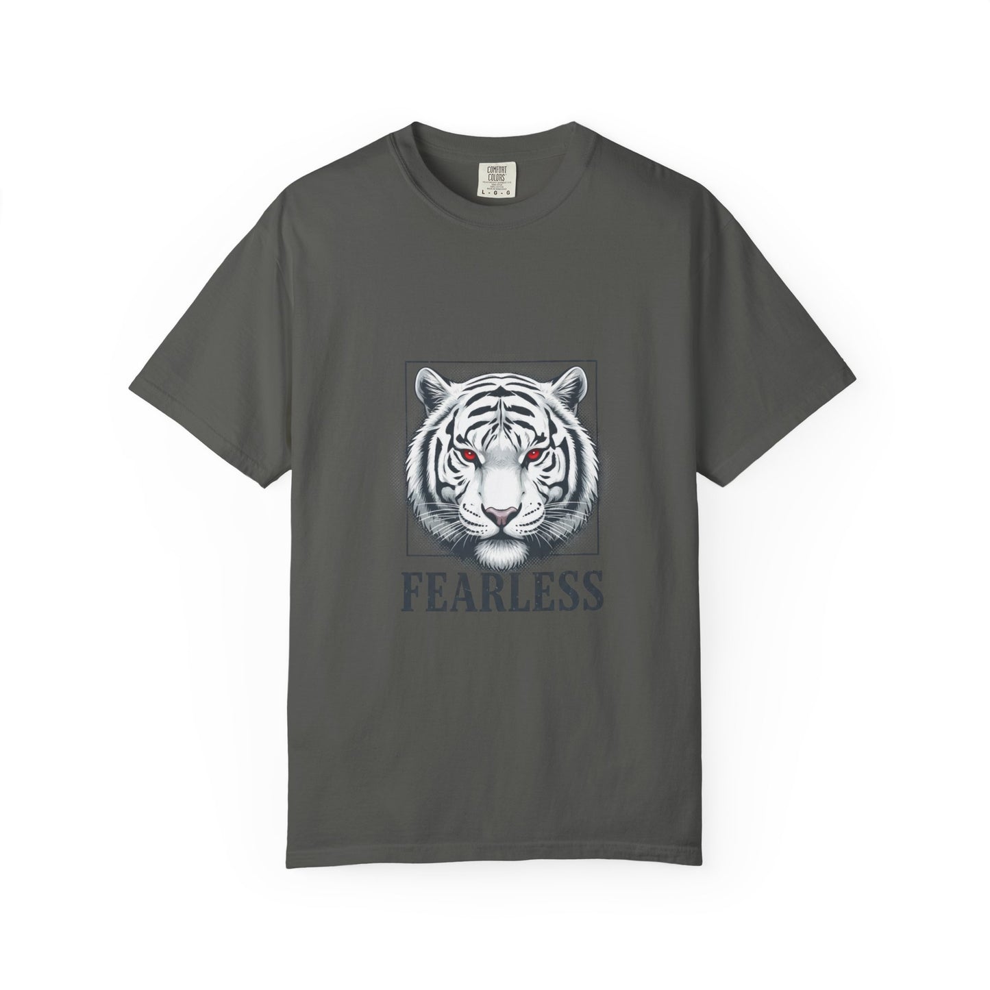 Fearless White Tiger T-Shirt — Bold Graphic Tee with 'FEARLESS' Text