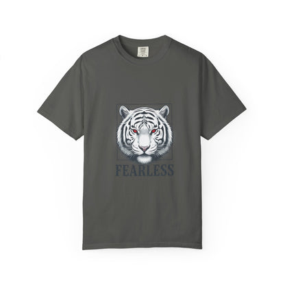 Fearless White Tiger T-Shirt — Bold Graphic Tee with 'FEARLESS' Text