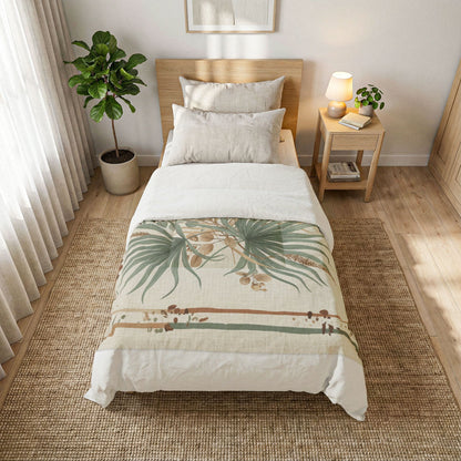 Botanical Palm Cotton Comforter – Neutral Green Leaf Bedding