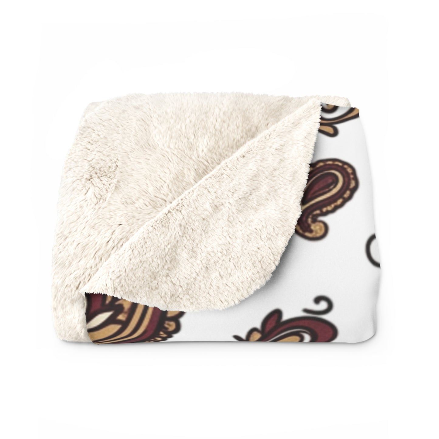 Paisley Sherpa Fleece Blanket — Cozy Brown Vintage Pattern