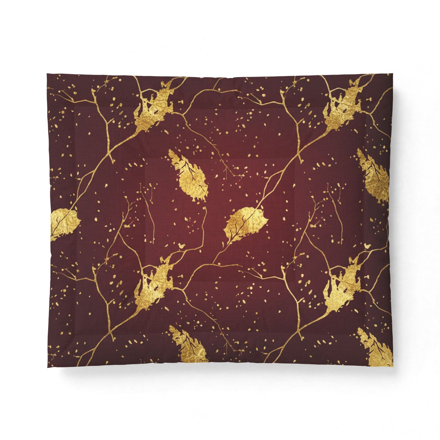 Gold Leaf Cotton Comforter - Burgundy Botanical Bedding