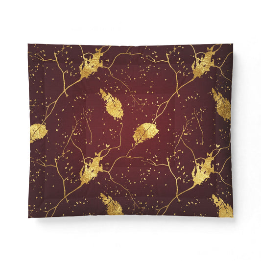 Gold Leaf Cotton Comforter - Burgundy Botanical Bedding Merit Sell
