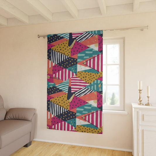 Abstract Geometric Triangle Curtain — Colorful Retro Pattern Window Panel
