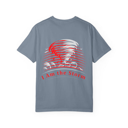 I Am the Storm T-Shirt — Bold Red Tornado Graphic Tee
