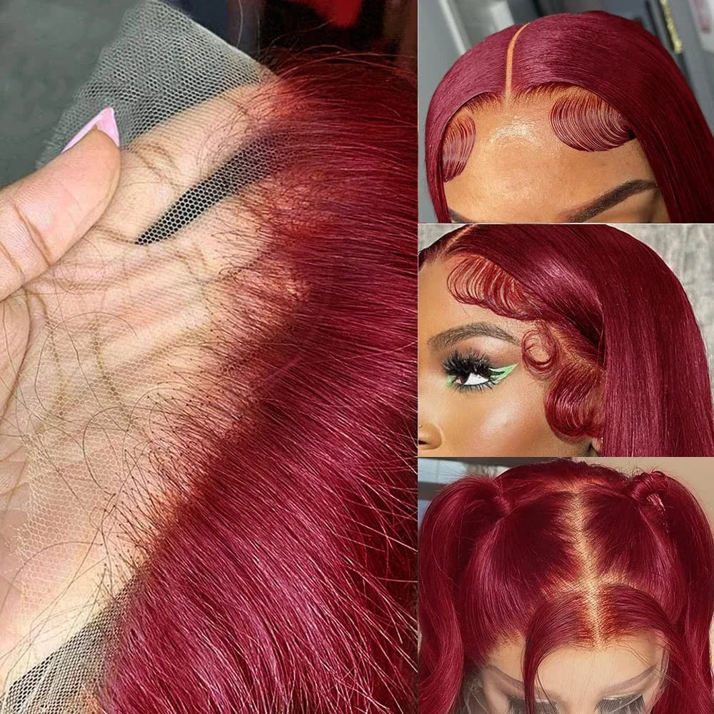 99J Burgundy Lace Frontal Wig 13x6 Straight Lace Front Wigs Human Hair HD Transparent Lace Wig Human Hair Pre Plucked Red Color - Merit Sell