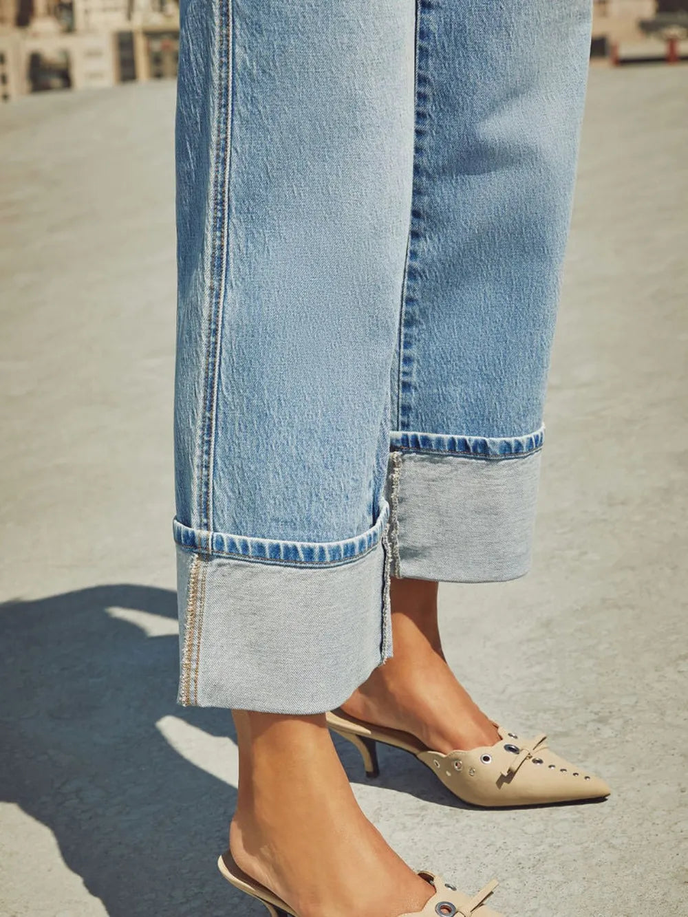 High Waisted Straight Leg Rolled Jeans - Merit Sell