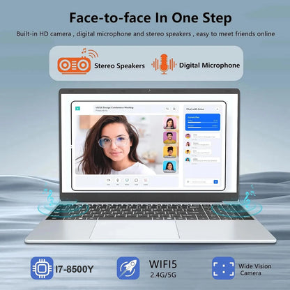 15.6" Intel Core i7 8500Y Laptop Computer PC 16GB DDR4 1TB SSD i7 Laptops Windows 11 Pro Office Fingerprint Unlock Notebook PC