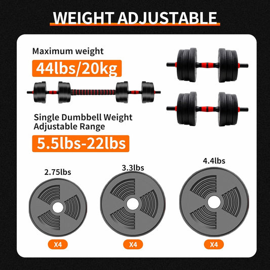 5-44lbs Adjustable Dumbbell to Barbell Set, Anti-Slip Grip, Versatile Home Gym Fitness Strength Training Barbell Weight Plates Merit Sell