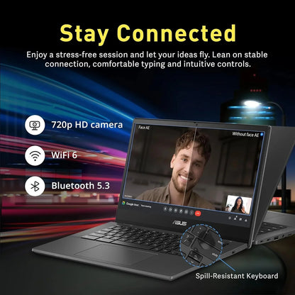 ASUS Chromebook 14" Business Laptop,MediaTek Kompanio 520,4GB RAM,320GB Storage(64GB eMMC+256GB SD Card),Gray,Windows 11 Home