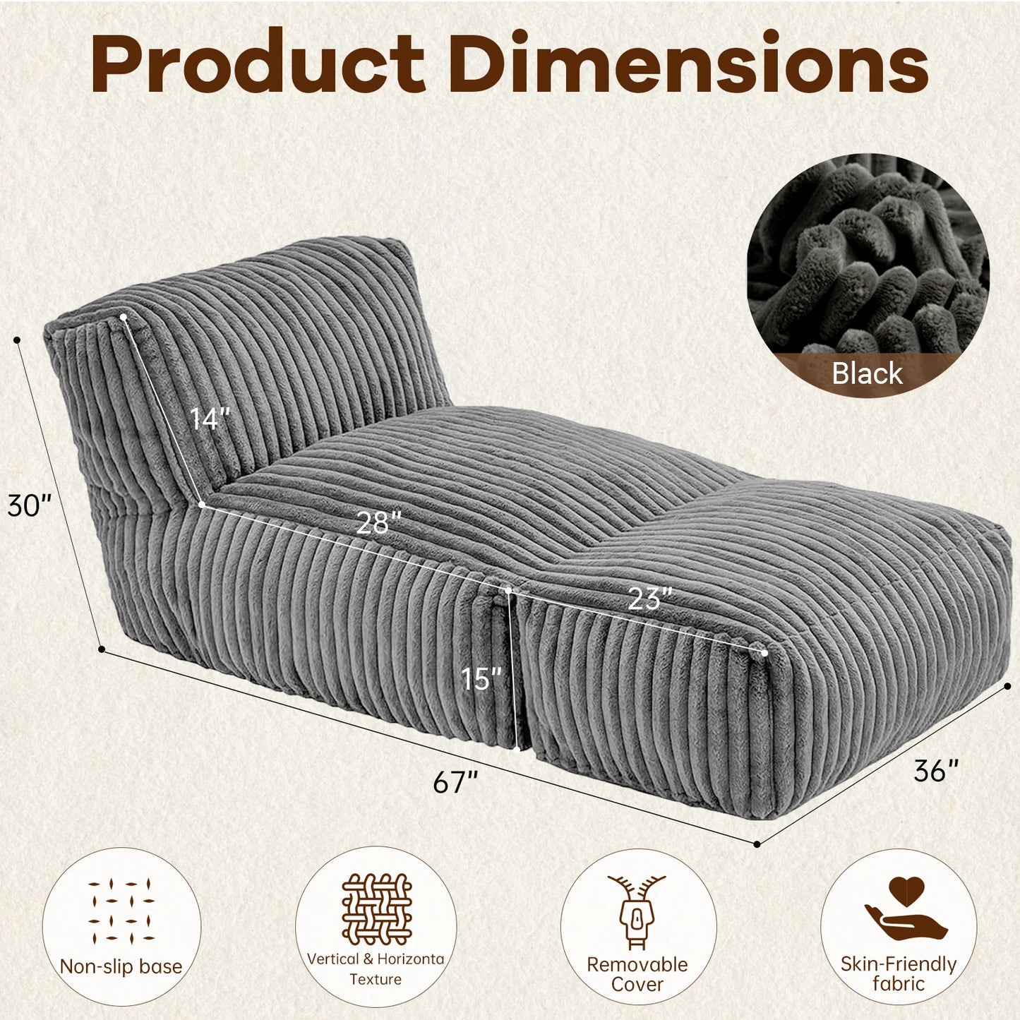 Big Bean Bag Lounger Chairs LargBeanbag Chair for Adults Bean Bag Sofa witlMemory Foam Filled for Living Room,Bedroom ,Grey