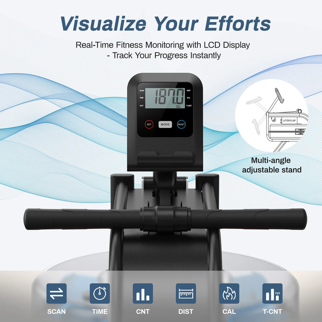 MERACH Water Rowing Machines 16 Levels of Quiet Resistance Foldable Compact Rowing Machine 350 LB Weight Capacity with Bluetooth