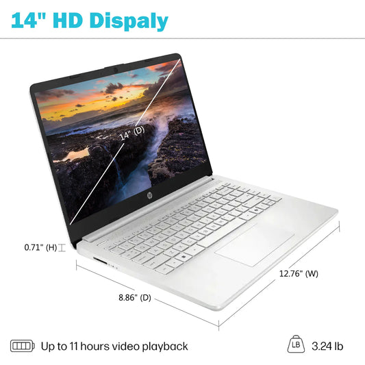HP Laptop, 14" HD Student Laptop, Intel N150 Quad-Core Processor, Up to 16GB RAM, Up to 384GB Storage, Win 11 Pro Mouse