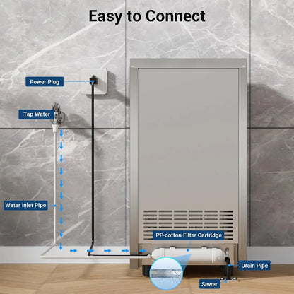 Commercial Ice Maker Machine, Stainless Steel Under Counter ice Machine with 35lbs Ice Storage Capacity, Bar Ice Maker Machine