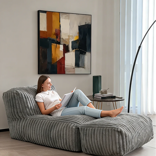 Big Bean Bag Lounger Chairs LargBeanbag Chair for Adults Bean Bag Sofa witlMemory Foam Filled for Living Room,Bedroom ,Grey