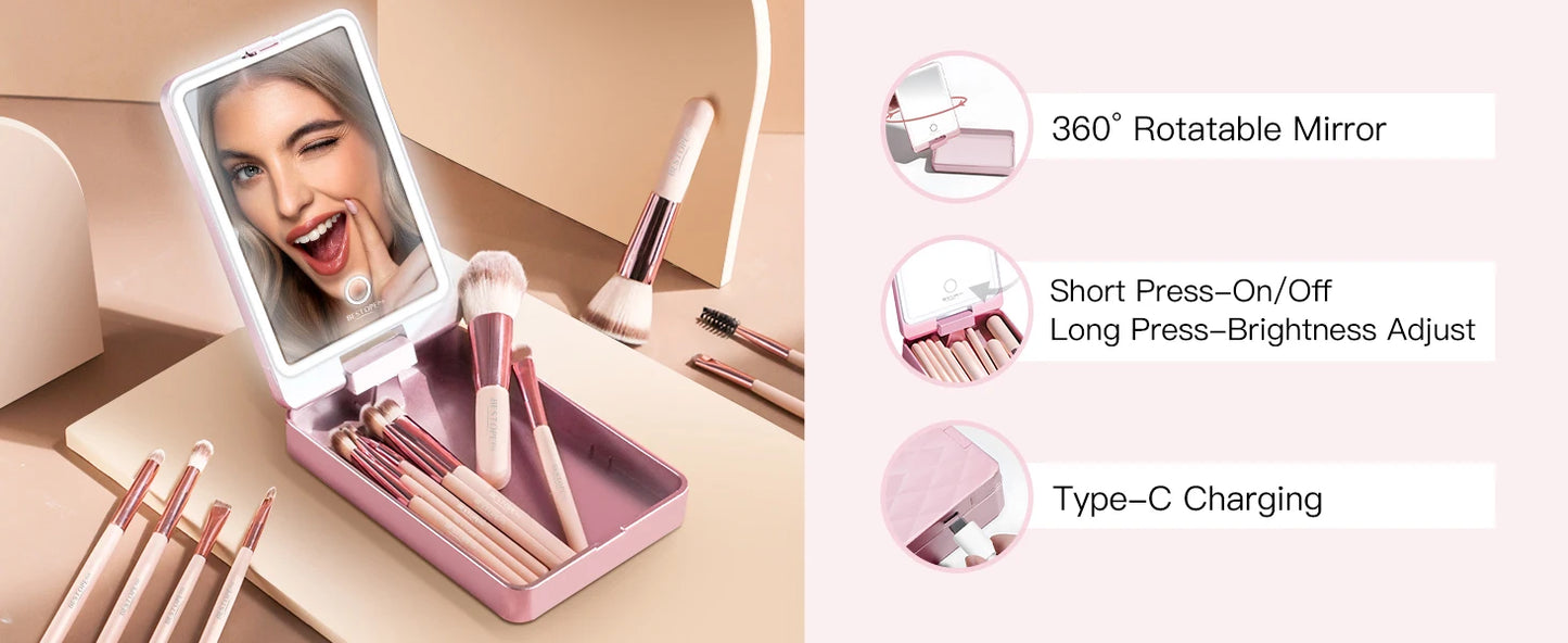 BESTOPE PRO Makeup Brushes with Case, 20PCs Travel Makeup Brush Set, Foundation Concealer Blush Eyeshadow Brush Set Contour