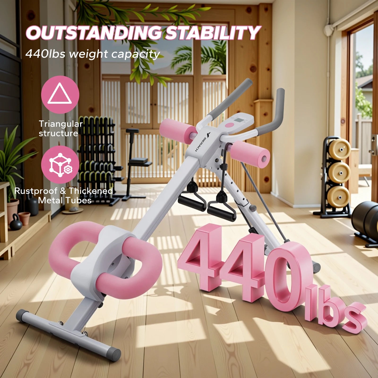 MERACH Ab Machine Adjustable Trainer Workout Foldable Knee Protection Abdominal Exercise Machine Core Ab Exercise System Trainer
