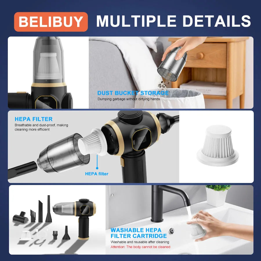 ABS Vacuum Cleaner Home Appliance Car Vacuum Cleaner Wireless Handheld 2in 1 Portable 15000PA Strong Suction Cleaner Vacuum - Merit Sell