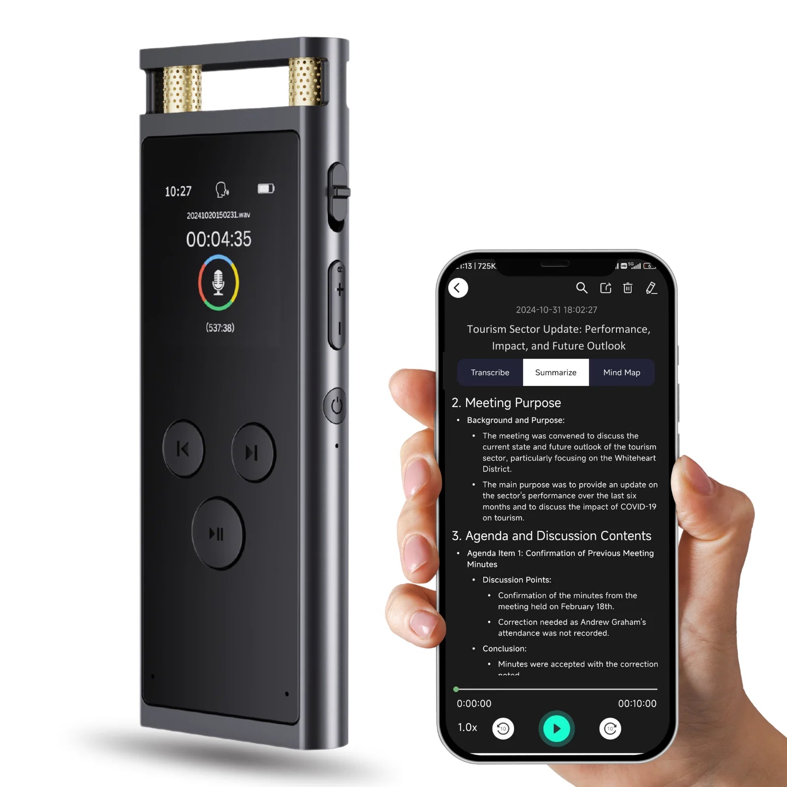 AI Voice Recorder transcription, Translation, Summary, Mind Mapping, Voice Activation 64GB Aluminum Dictaphone [AI Version] - Merit Sell