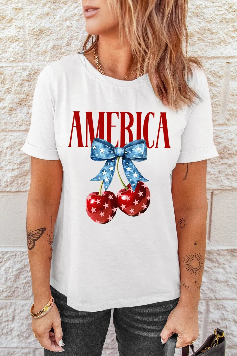 AMERICA Bow Cherry Crewneck T Shirt - Merit Sell