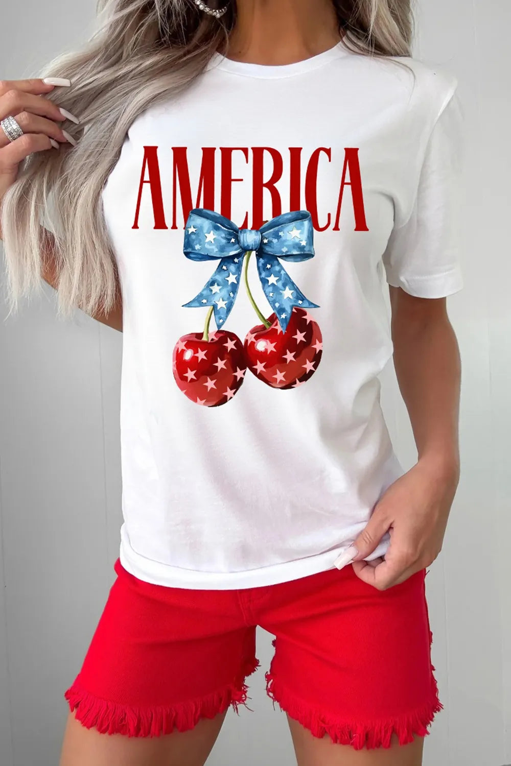 AMERICA Bow Cherry Crewneck T Shirt - Merit Sell