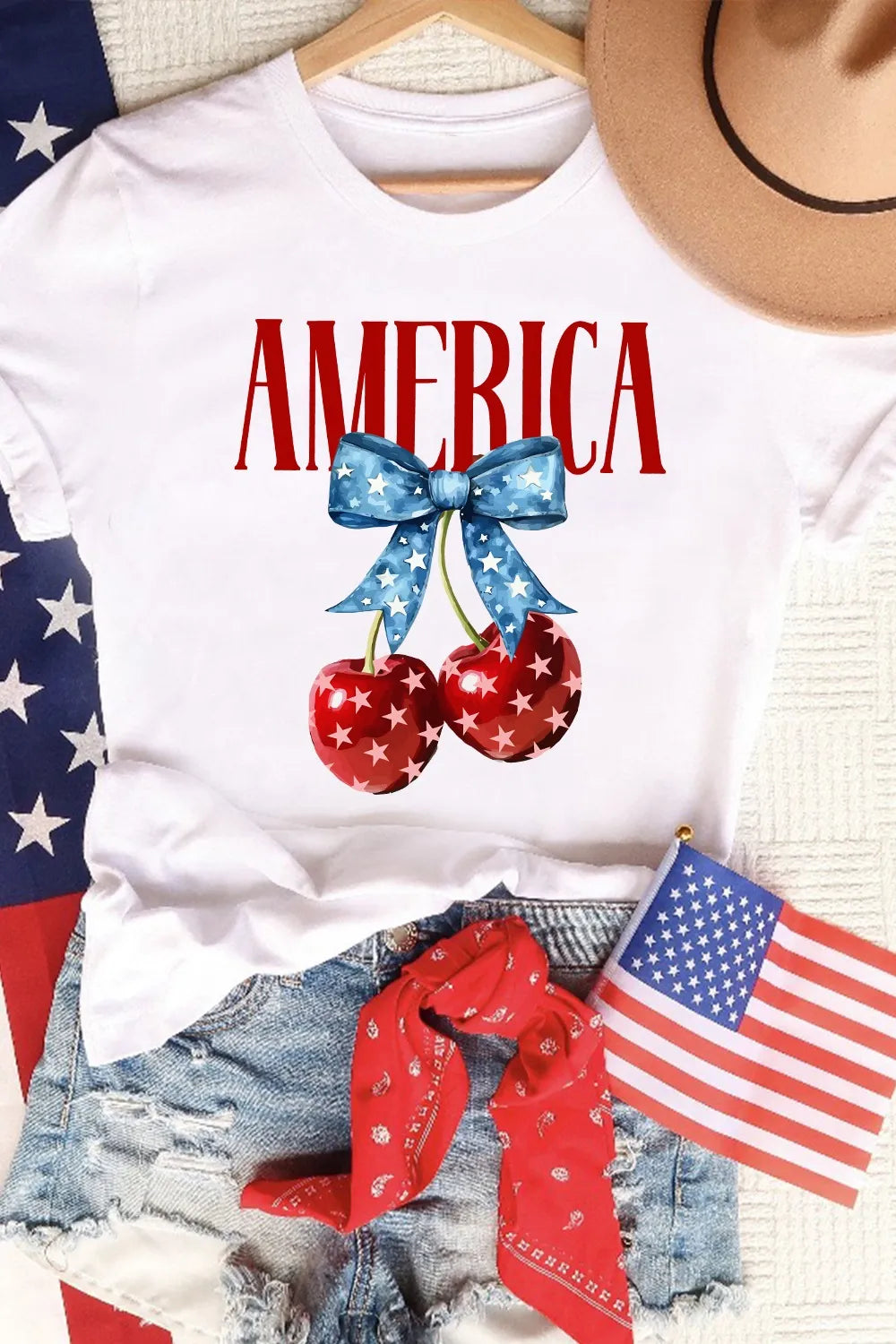 AMERICA Bow Cherry Crewneck T Shirt - Merit Sell