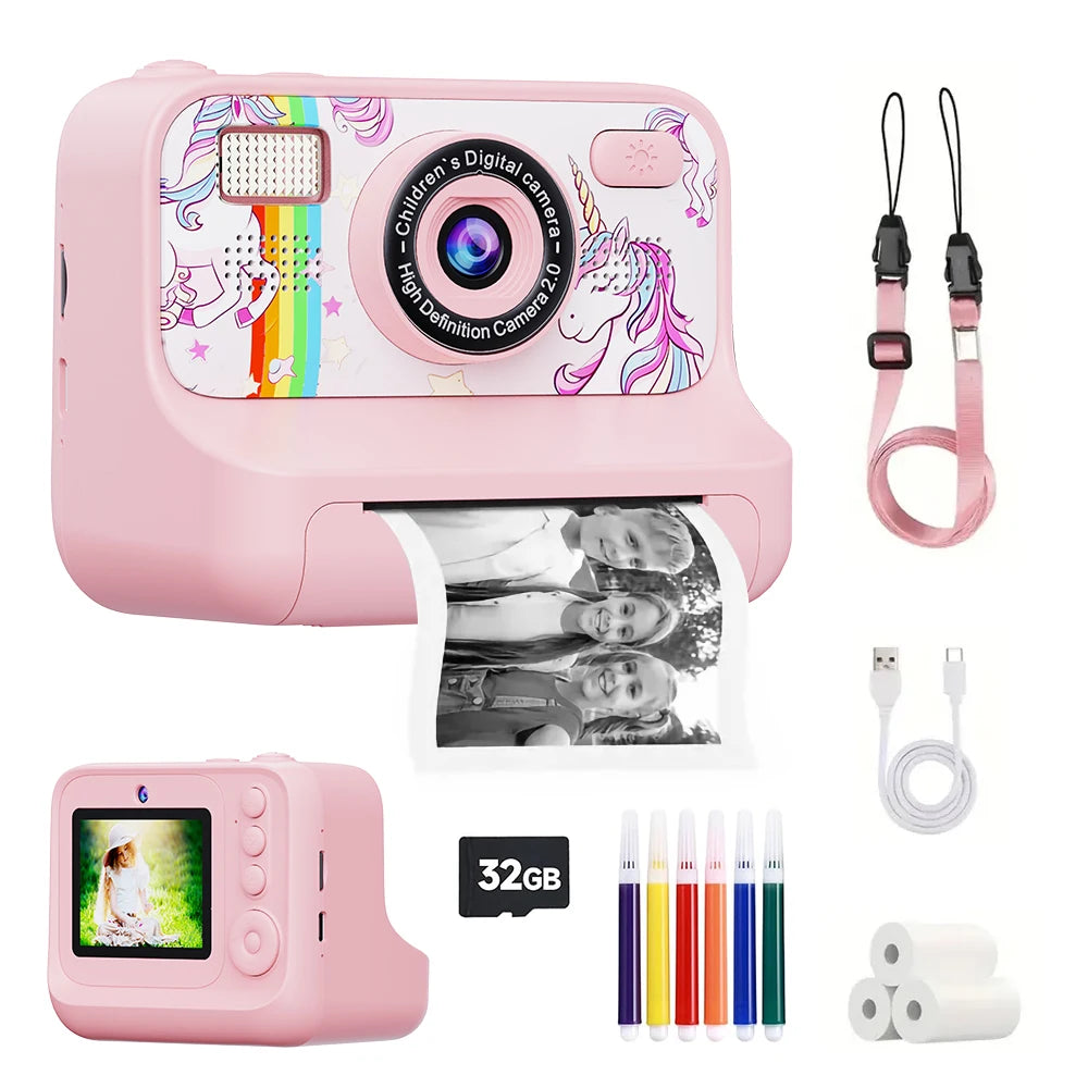 AMORUS Kids Instant Print Digital Camera Photo Label Thermal Print Camera for Girl Boys Gifts With 32G and 3 Rolls Printer Paper - Merit Sell