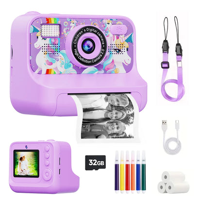 AMORUS Kids Instant Print Digital Camera Photo Label Thermal Print Camera for Girl Boys Gifts With 32G and 3 Rolls Printer Paper - Merit Sell