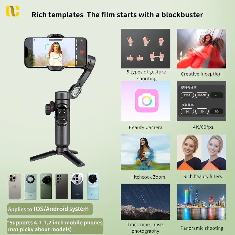 AOCHUAN Smart XE 3-Axis Handheld Gimbal Stabilizer for Smartphone iPhone Android Face Tracking Tiktok Vlog Live Streaming - Merit Sell