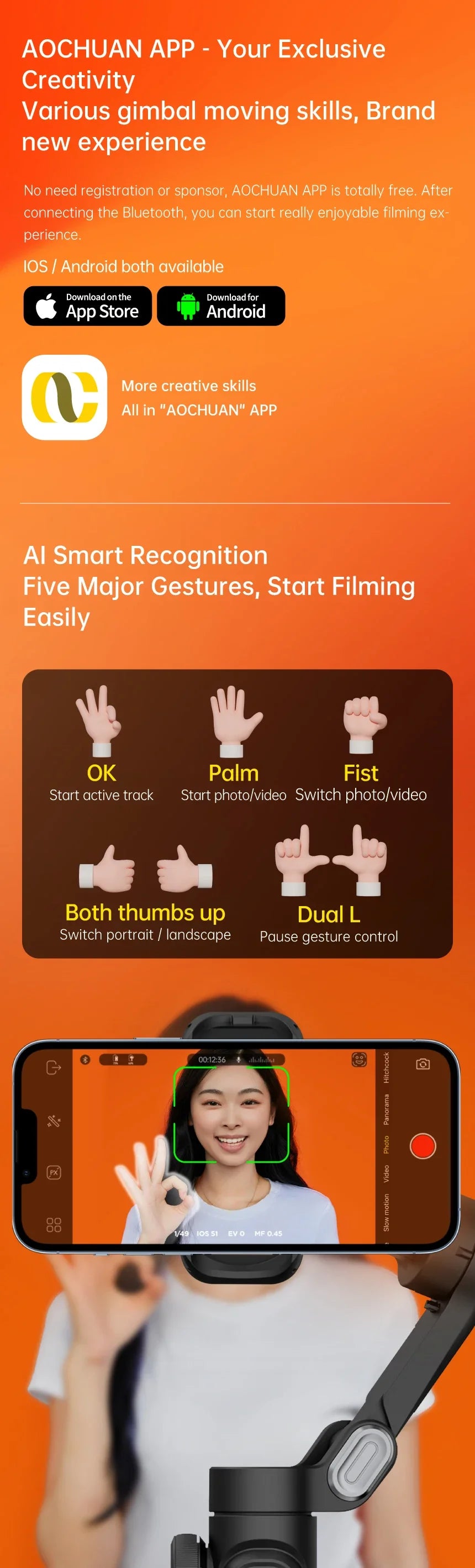 AOCHUAN Smart XE 3-Axis Handheld Gimbal Stabilizer for Smartphone iPhone Android Face Tracking Tiktok Vlog Live Streaming - Merit Sell