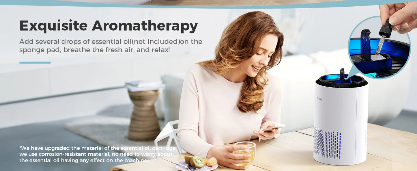 AROEVE Air Purifiers Fragrance for Bedroom Home Smoke Pollen Dander Hair Smell Air Cleaner with Sleep Speed Control 287 Sq.Ft - Merit Sell