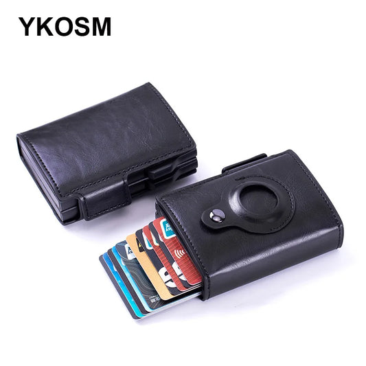 New Airtag Wallet ID Bank Credit Card Holder RFID Blocking Airtags Card Bag Men PU Leather Purse With Double Aluminum Box