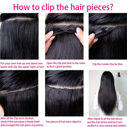 Straight Clip in Hair Extensions Real Human Hair 8Pcs Remy Human Hair Clip Natural Soft Human Hair 120g #1B Natural Black