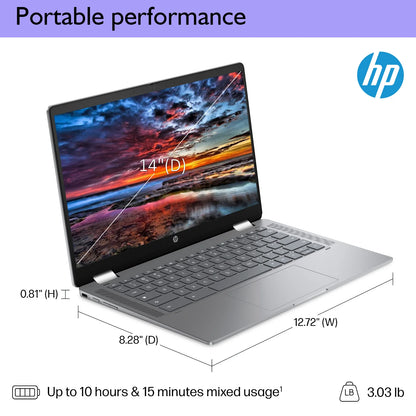 HP Chromebook Plus x360 for Student & Business, 14" 2 in 1 FHD Touchscreen Laptop, Intel 8-Core i3-N305, 8GB RAM, 256GB UFS
