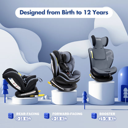 Reecle 360 Swivel Baby Child Car Seat with ISOFIX, Group 0+1/2/3 (0-36 kg), Approx. 0-12 Years