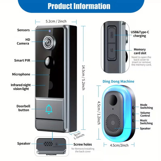 Wireless Smart Video Doorbell, Video Doorbell Camera, Home Security WiFi Doorbell Camera, PIR Motion Doorbell - Merit Sell