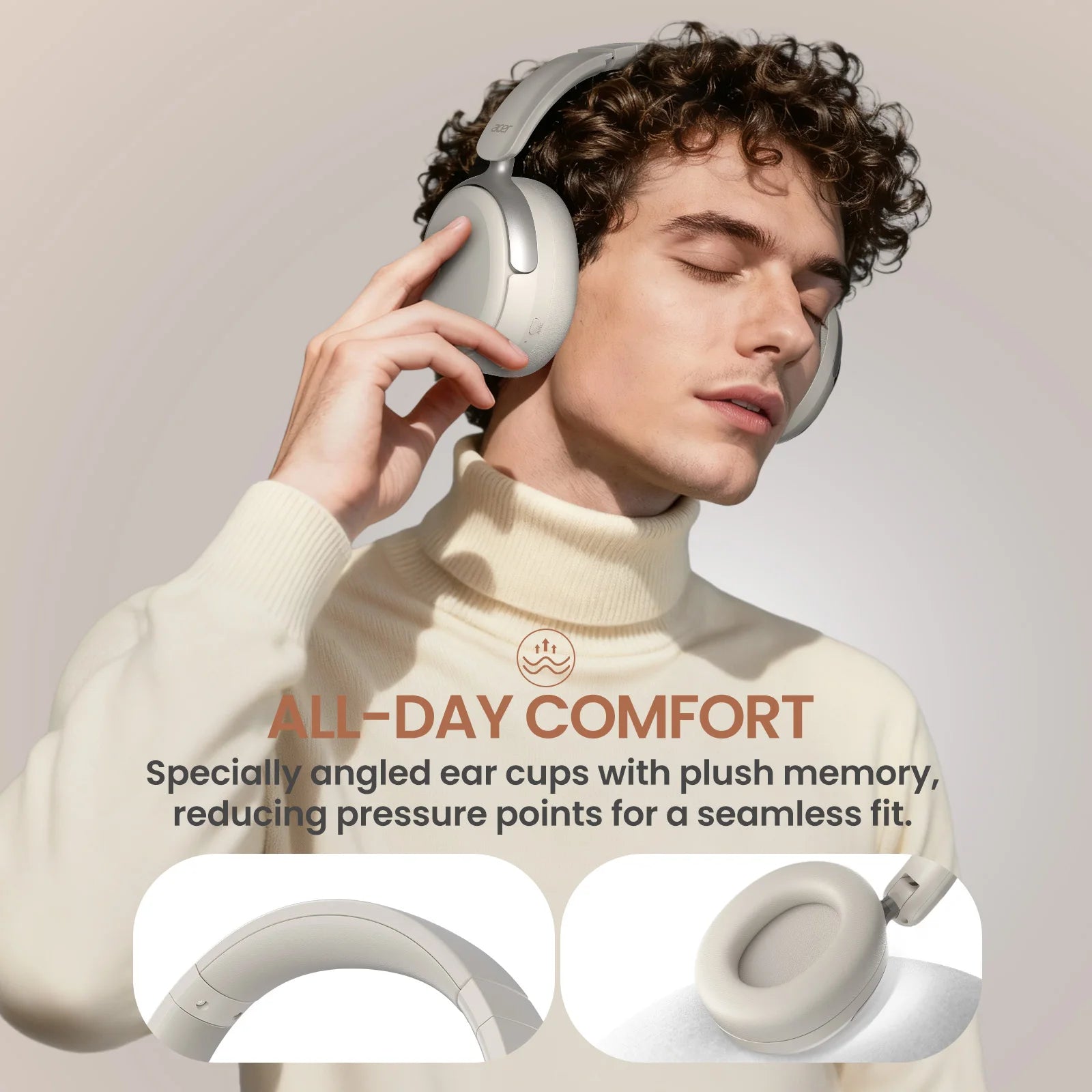 Acer OHR516 ANC Wireless Headphone Noise Cancelling Hi-Res Spatial Audio Earphone Bluetooth Over Ear Headset 40mm Dynamic Driver - Merit Sell