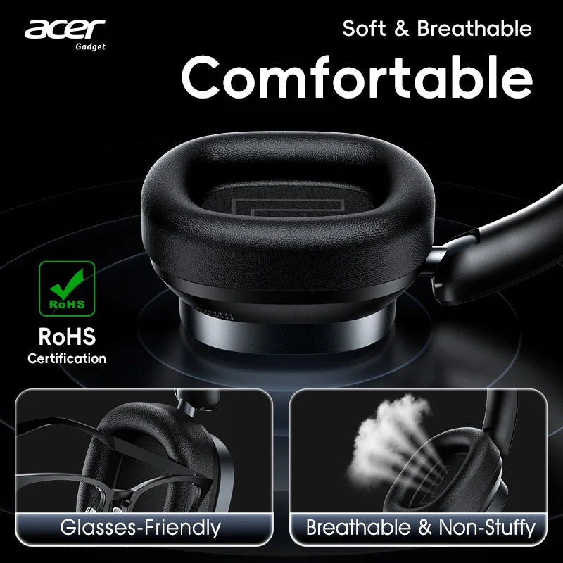 Black earbud with comfort features and Acer branding on a dark background