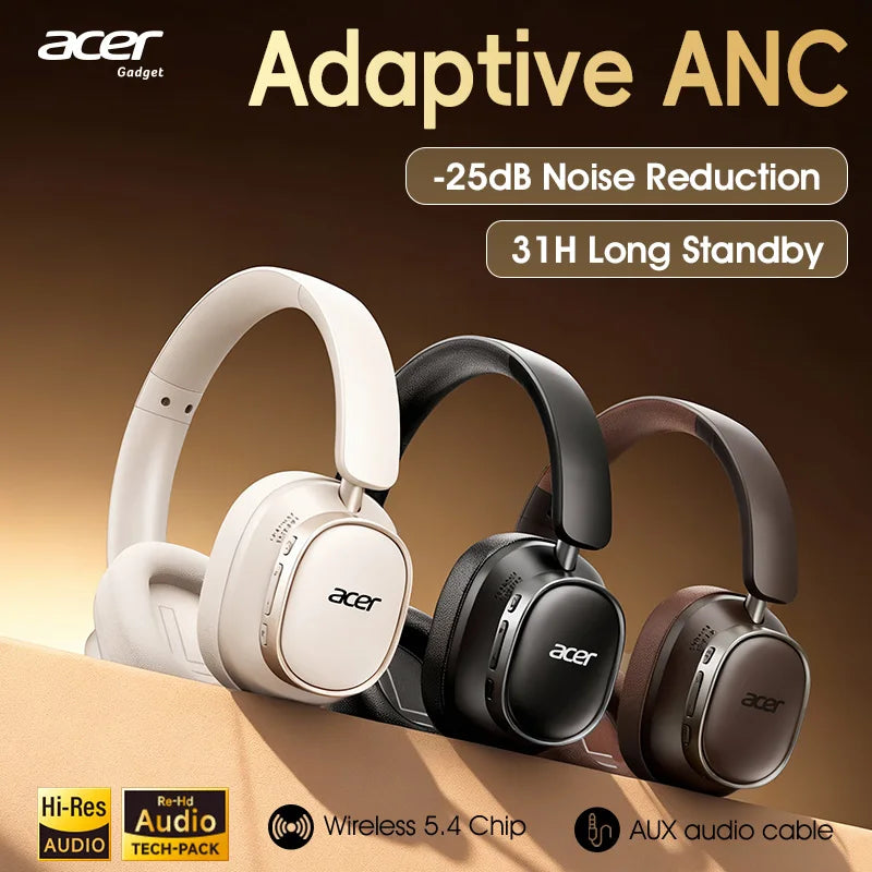 Acer headphones with Adaptive ANC technology on a gradient background