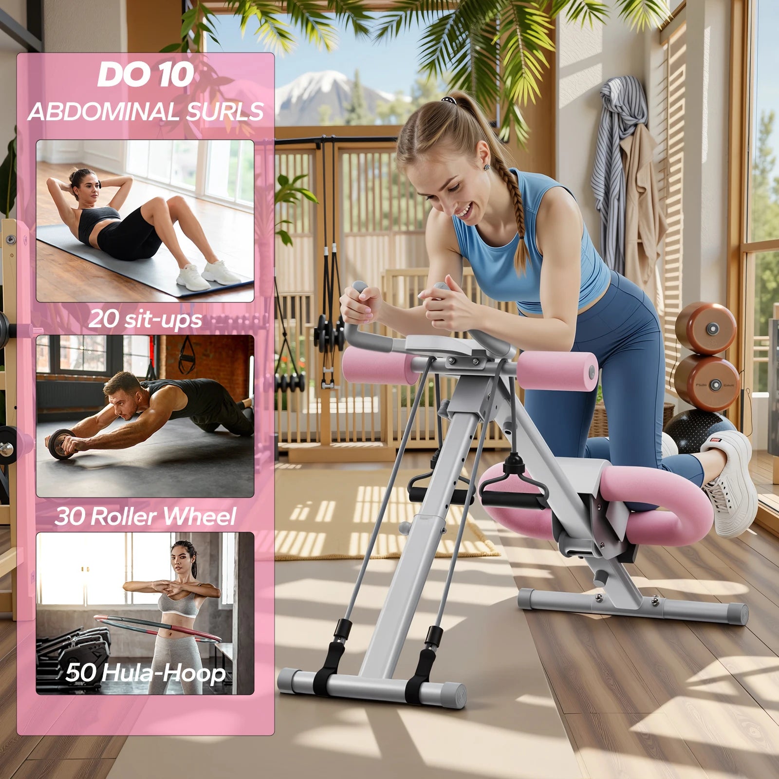 MERACH Ab Machine Adjustable Trainer Workout Foldable Knee Protection Abdominal Exercise Machine Core Ab Exercise System Trainer