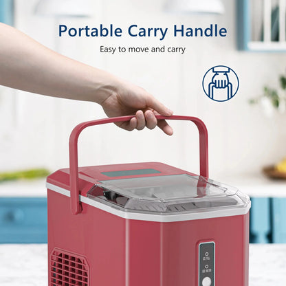 SIMZLIFE Ice Maker Countertop , 26.5 lbs/24H, 9 Cubes in 6 Mins,Self-Cleaning, Portable Ice Maker with Handle for Home,Red