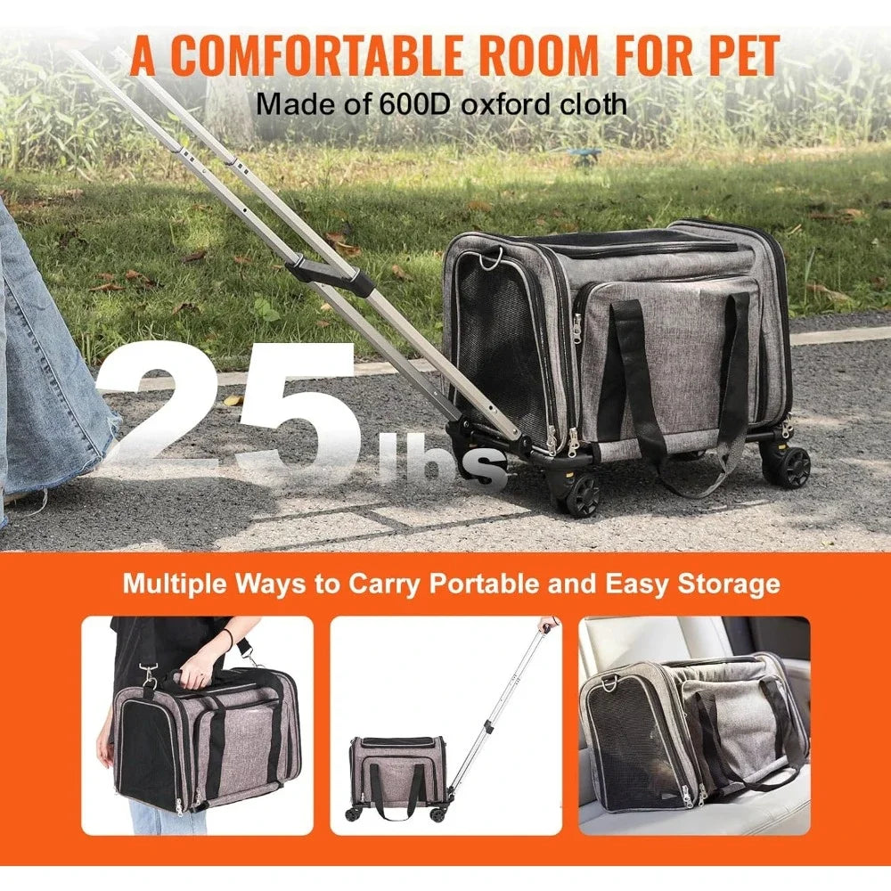 Airline Approved Pet Carrier with Wheels, Expandable Rolling Cat Dog Carrier for Medium Dogs and Cats Under 25LBS, Pet Travel - Merit Sell
