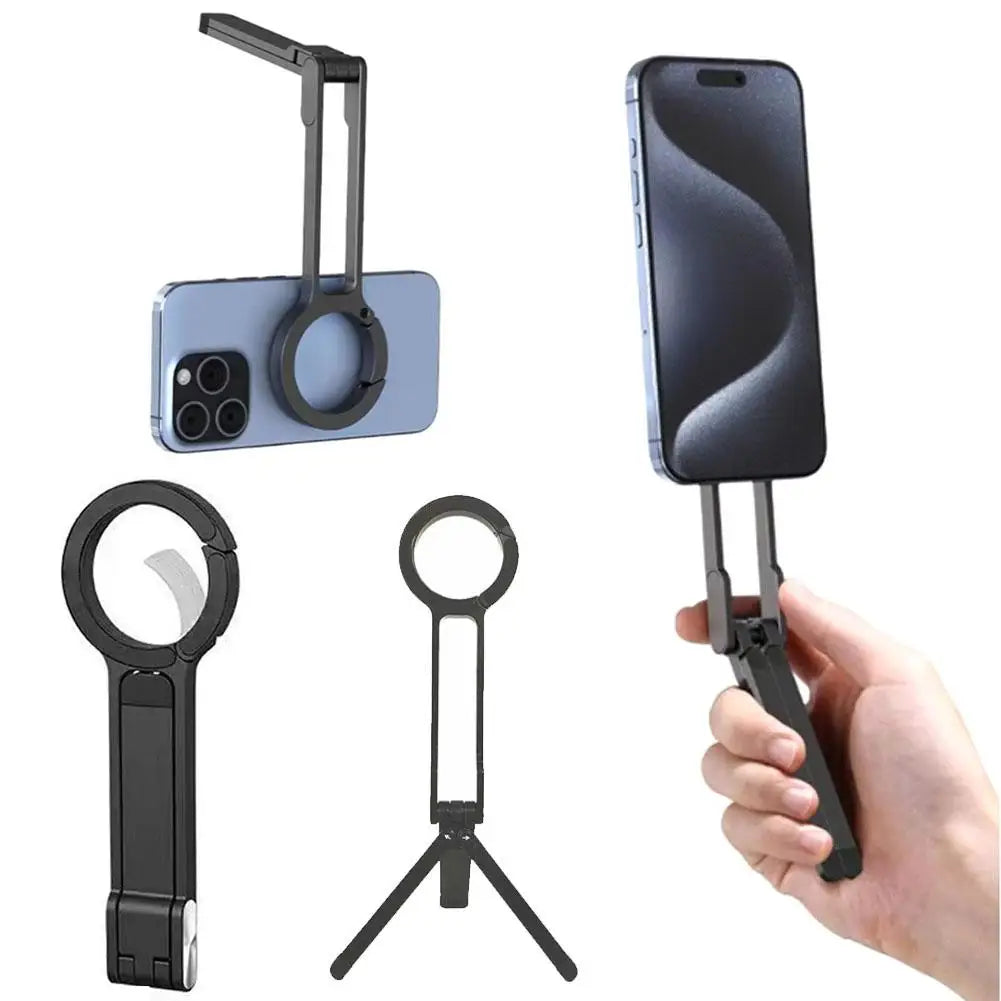 Alloy Phone Tripod Carabiner-Mounted For iPhone Portable Dual-sided Magnetic Tripod Desk Mount Phone Handle Holder - Merit Sell